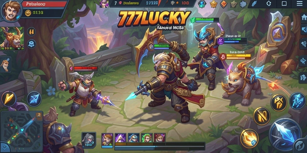 Tampilan gameplay seru dari 777LUCKY di arena MOBA.