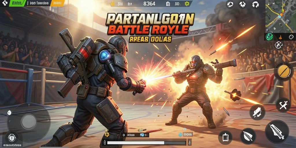 Tampilan gameplay seru di 8364 saat bertempur di arena Battle Royale.