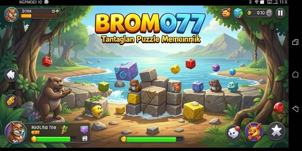 Screenshot BROMO77 menunjukkan gameplay menarik puzzle yang menantang.