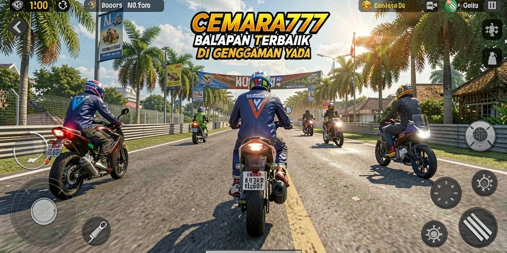 Screenshot CEMARA777 menampilkan aksi balapan yang intens.