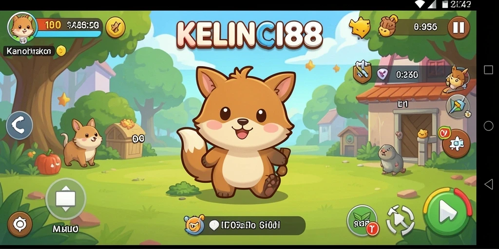 Tangkapan layar gameplay KELINCI88 yang menunjukkan kelincian lucu dan kebun yang berkembang.