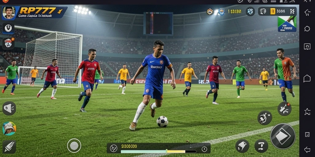 Tampilan gameplay nyata di lapangan sepak bola.