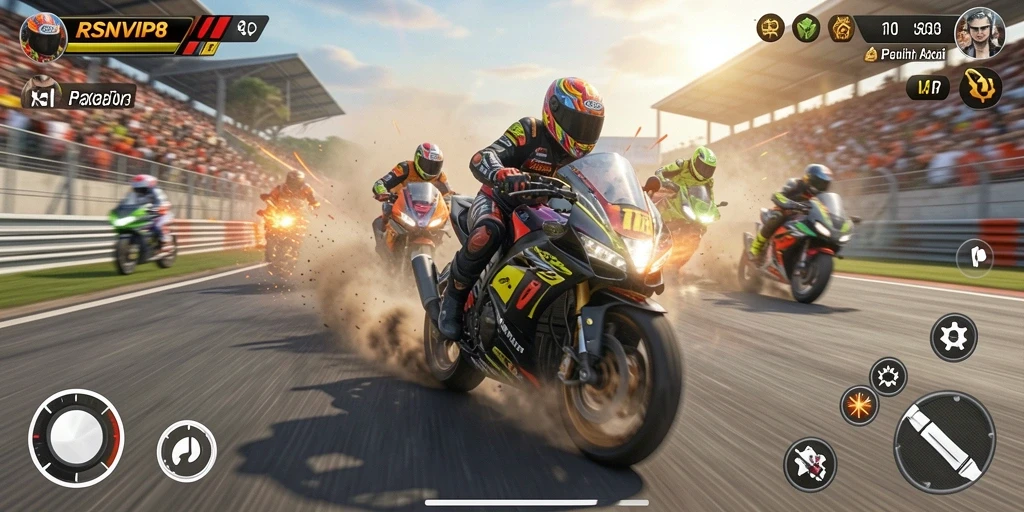 Tampilan gameplay RSNVIP8 yang seru dan menegangkan di trek balapan.