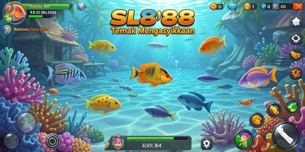 Gameplay SL888 menampilkan aksi berburu ikan yang seru dan menantang.