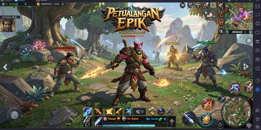 Tampilan gameplay W67 yang penuh aksi dalam dunia MMORPG yang luas.