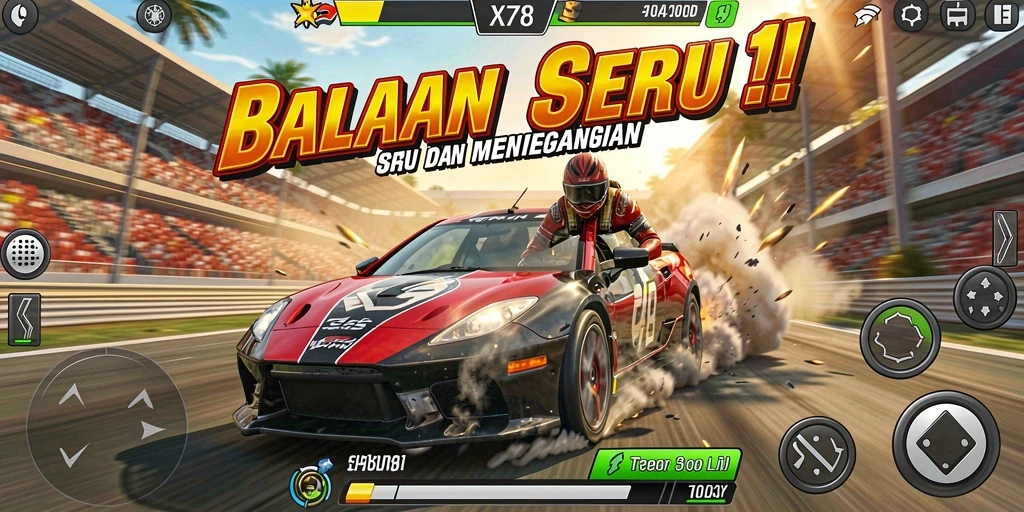 Screenshot gameplay X78 menampilkan balapan yang mendebarkan dengan grafis memukau.